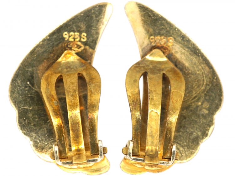 Norwegian Silver & Blue Enamel Leaf Earrings