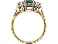 Art Deco 18ct Gold, Emerald & Diamond Three Stone Ring