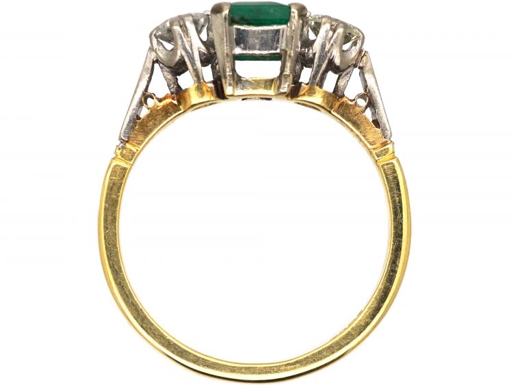 Art Deco 18ct Gold, Emerald & Diamond Three Stone Ring