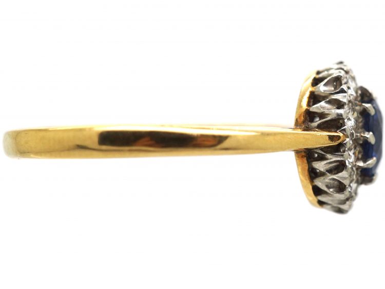 Edwardian 18ct Gold, Sapphire & Diamond Cluster Ring