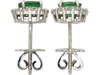 14ct White Gold, Green Garnet & Diamond Cluster Earrings