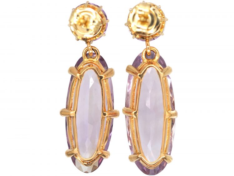 Early 20th Century 15ct Gold Large Rose de France Amethyst Drop Earrings