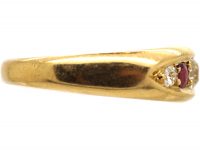 Victorian 18ct Gold, Five Stone Ruby & Diamond Boat Shaped Ring