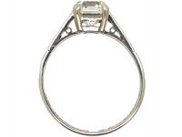 Art Deco Platinum, Asscher Cut Diamond Ring with Diamond Set Shoulders