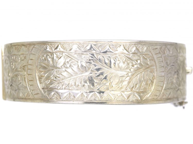 Victorian Silver Bangle with Engraved Fern Design