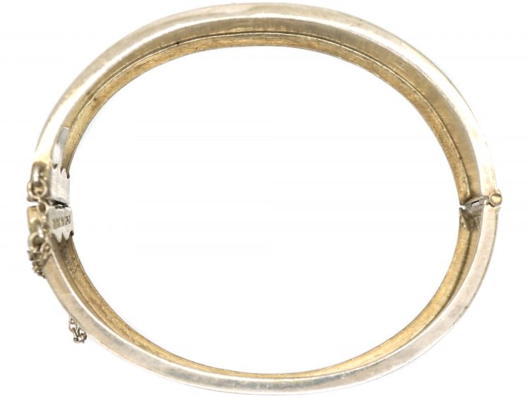Victorian Silver Bangle with Engraved Scroll Detail