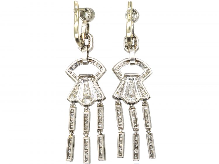 Art Deco Platinum & Diamond Drop Earrings