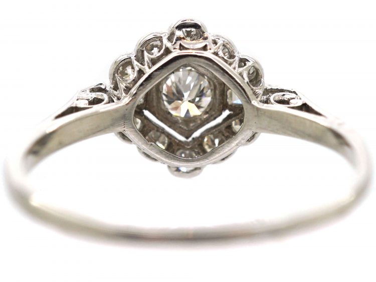 Art Deco Platinum & Diamond Cluster Ring with Baguette Diamond Detail
