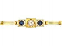 Art Deco Russian 14ct Gold Bracelet set with Two Sapphires & a Diamond