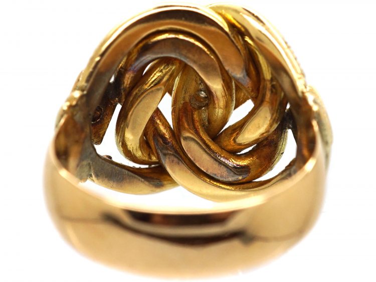 Edwardian Large 18ct Gold Knot Ring set with Three Diamonds