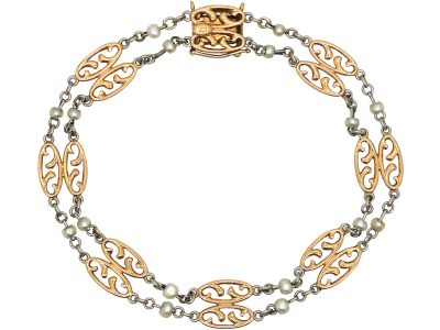 Edwardian 15ct Gold, Platinum & Natural Pearl Bracelet