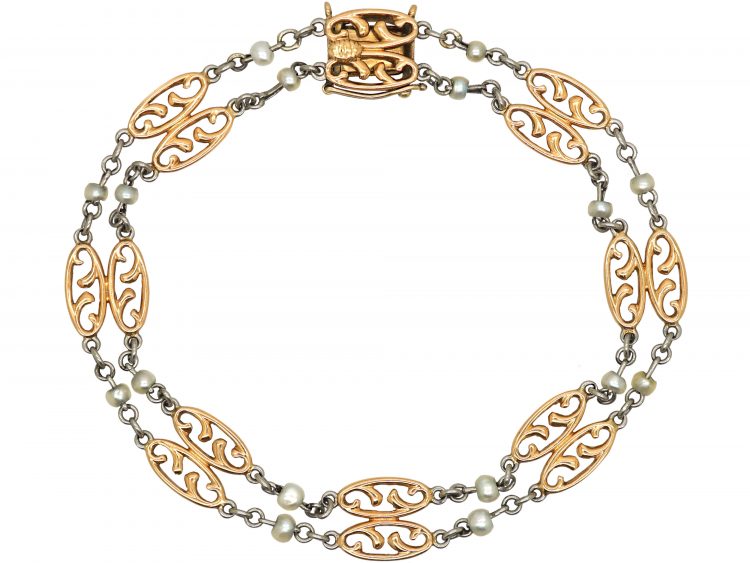 Edwardian 15ct Gold, Platinum & Natural Pearl Bracelet