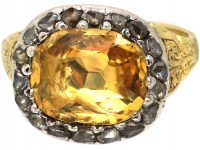 Georgian 15ct Gold, Foiled Topaz & Rose Diamond Ring