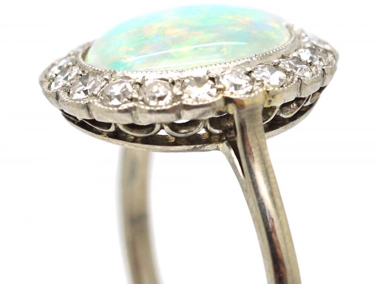 Edwardian 18ct Gold, Opal & Diamond Cluster Ring