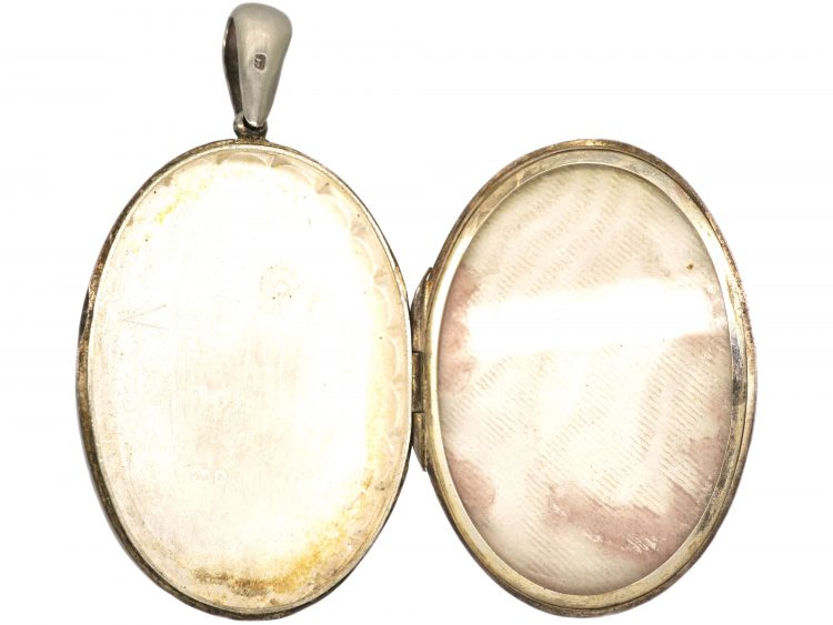 Victorian Silver Oval Locket with Roses Motif