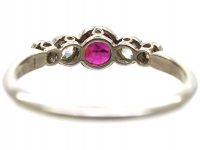 Art Deco 18ct White Gold & Platinum, Ruby & Diamond Five Stone Ring