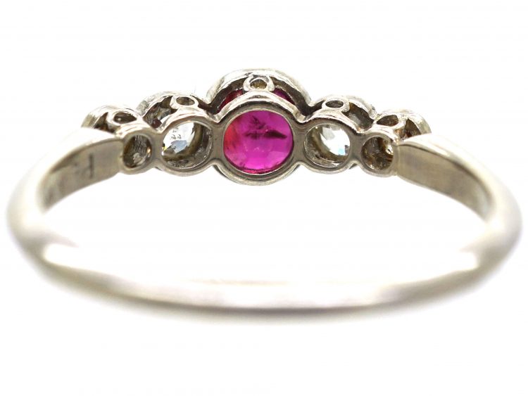 Art Deco 18ct White Gold & Platinum, Ruby & Diamond Five Stone Ring