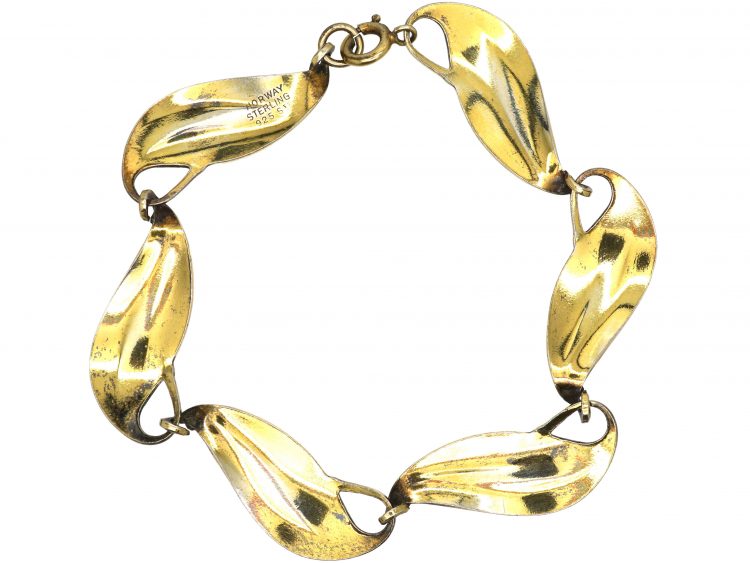 1950s Silver & White Enamel Leaf Bracelet by Finn Jensen