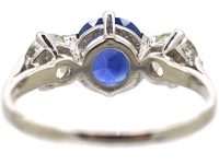 18ct White Gold, Unheated Sapphire & Diamond Three Stone Ring