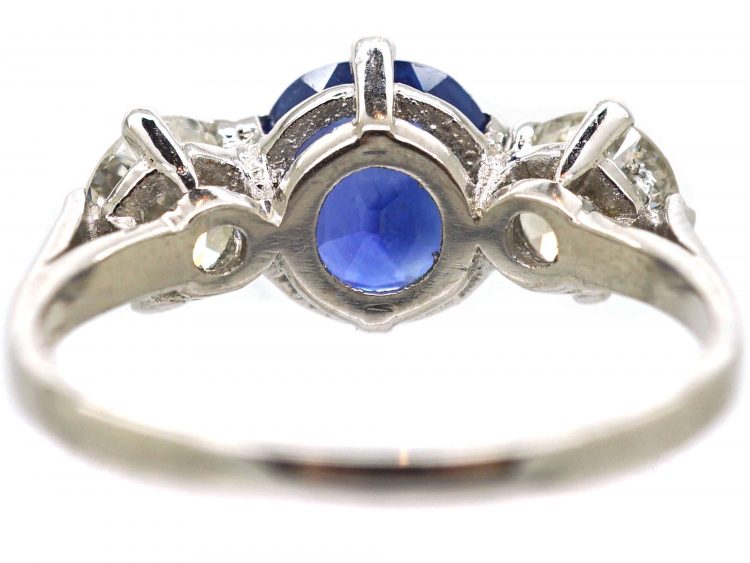 18ct White Gold, Unheated Sapphire & Diamond Three Stone Ring