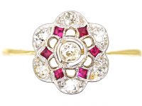 Edwardian 18ct Gold & Platinum, Ruby & Diamond Cluster Ring
