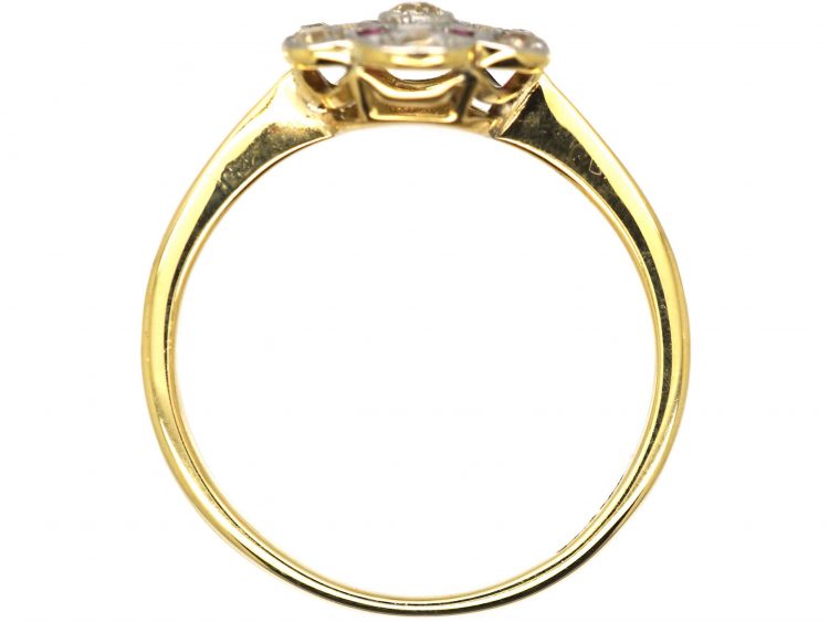 Edwardian 18ct Gold & Platinum, Ruby & Diamond Cluster Ring