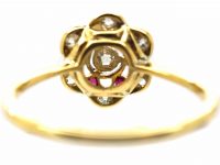 Edwardian 18ct Gold & Platinum, Ruby & Diamond Cluster Ring