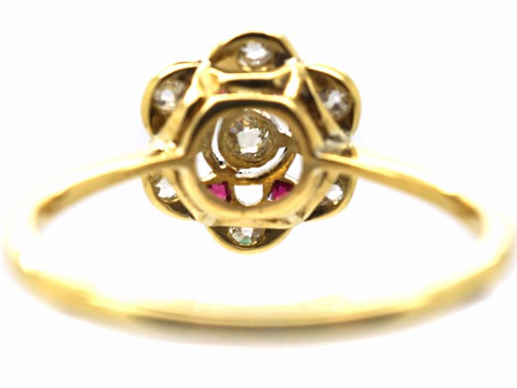 Edwardian 18ct Gold & Platinum, Ruby & Diamond Cluster Ring