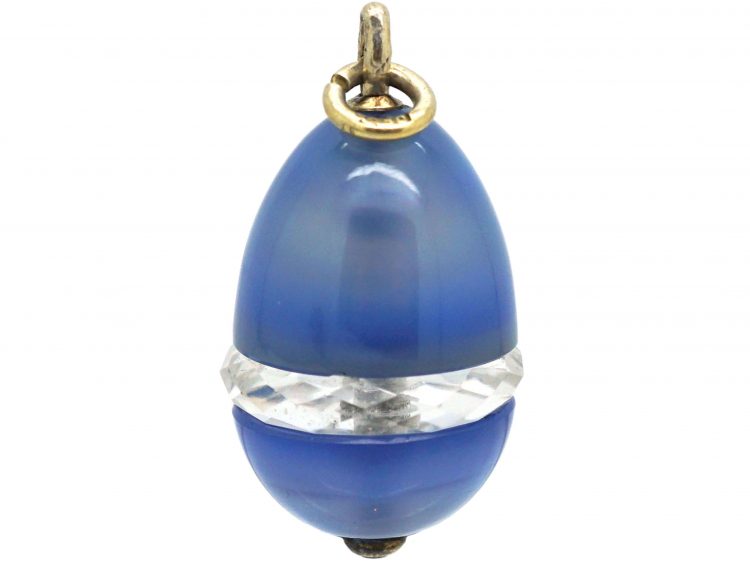 Art Deco Blue Chalcedony & Rock Crystal Egg Pendant