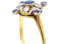 Edwardian 18ct Gold & Platinum, Sapphire & Diamond Ring with Diamond Shaped Design