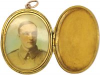 Edwardian 9ct Back & Front Oval Locket with Swallow & Rose Branch Motif
