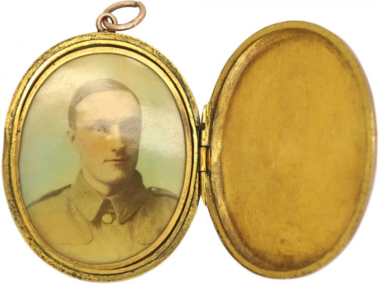 Edwardian 9ct Back & Front Oval Locket with Swallow & Rose Branch Motif