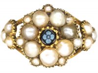 Regency 15ct Gold Natural Split Pearl & Carved Banded Onyx Forget me Not Ring
