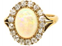 Edwardian Large 18ct Gold, Opal & Diamond Cluster Ring