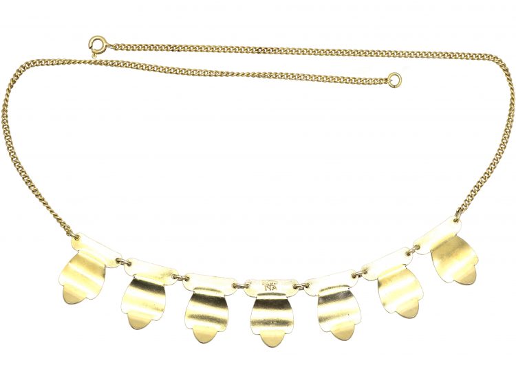 Norwegian Retro Silver & White Enamel Necklace by Andresen & Scheinflug