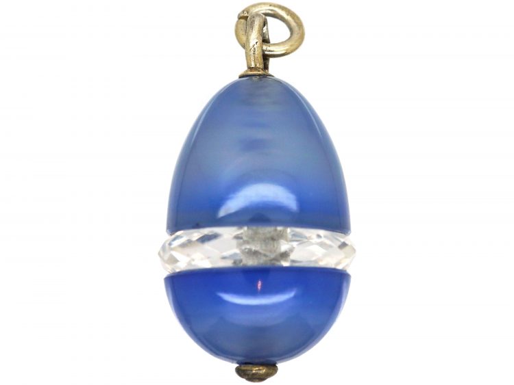 Art Deco Blue Chalcedony & Rock Crystal Egg Pendant