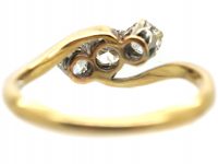 Edwardian 18ct Gold & Platinum, Three Stone Diamond Crossover Ring