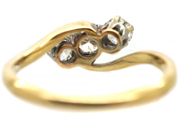 Edwardian 18ct Gold & Platinum, Three Stone Diamond Crossover Ring