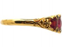 Victorian 18ct Gold, Five Stone Ruby & Diamond Carved Half Hoop Ring