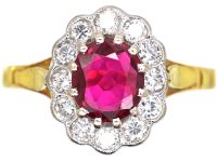 18ct Gold, Ruby & Diamond Oval Cluster Ring