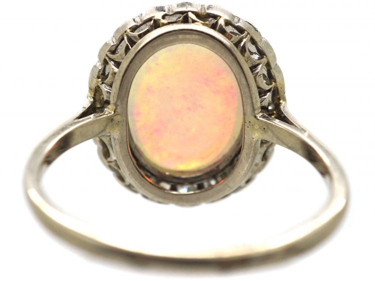 Edwardian 18ct Gold, Opal & Diamond Cluster Ring