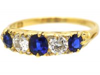 Victorian 18ct Gold, Five Stone Sapphire & Diamond Carved Half Hoop Ring