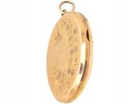 Edwardian 9ct Back & Front Oval Locket with Swallow & Rose Branch Motif
