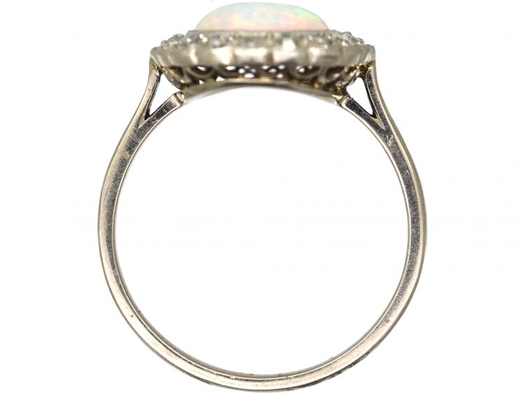 Edwardian 18ct Gold, Opal & Diamond Cluster Ring