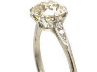 Art Deco Platinum, Solitaire Diamond Ring with Diamond Set Shoulders