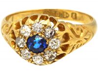Edwardian 18ct Gold, Sapphire & Diamond Cluster Ring