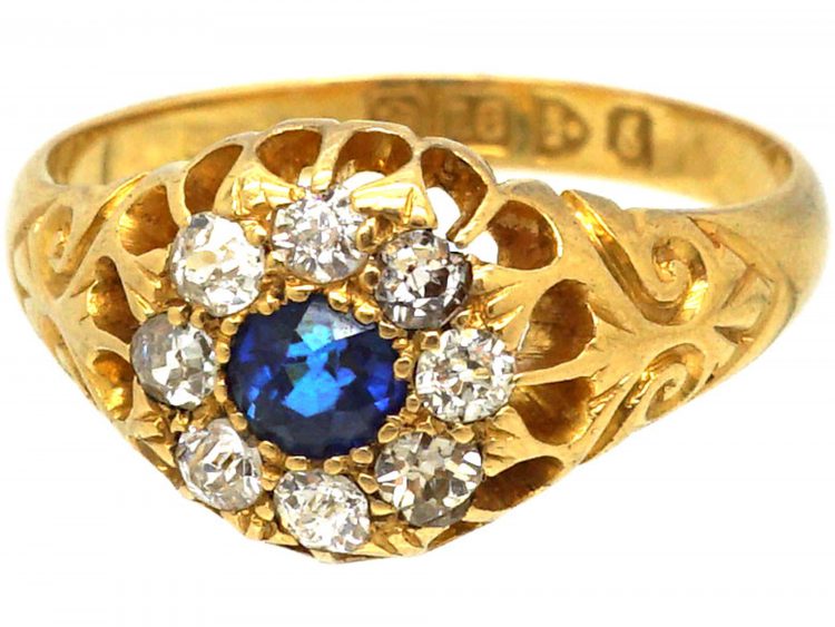 Edwardian 18ct Gold, Sapphire & Diamond Cluster Ring