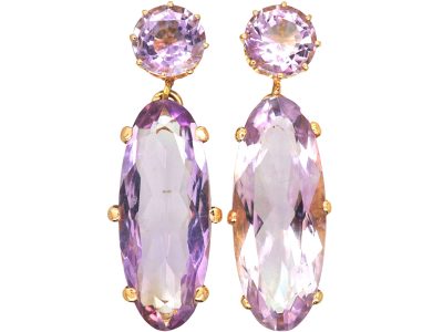 Early 20th Century 15ct Gold Large Rose de France Amethyst Drop Earrings