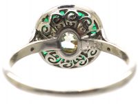 Platinum, Large Single Diamond Solitaire Ring with Calibre Emerald Frame