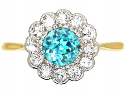 Edwardian 18ct & Platinum, Zircon & Diamond Cluster Ring